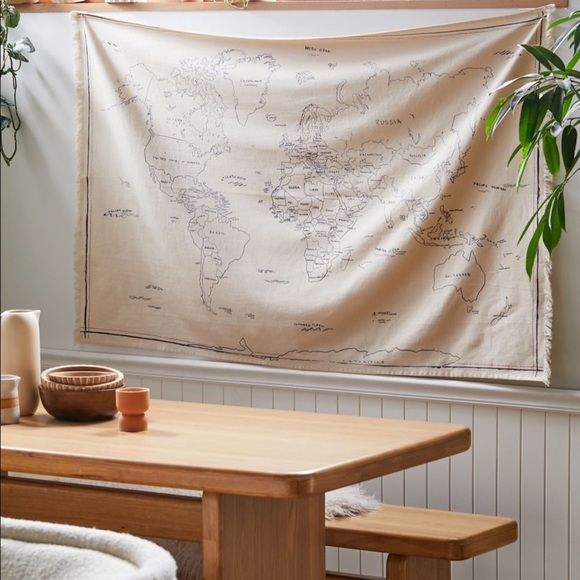 Urban Outfitters- Hand Drawn World Map Tapestry